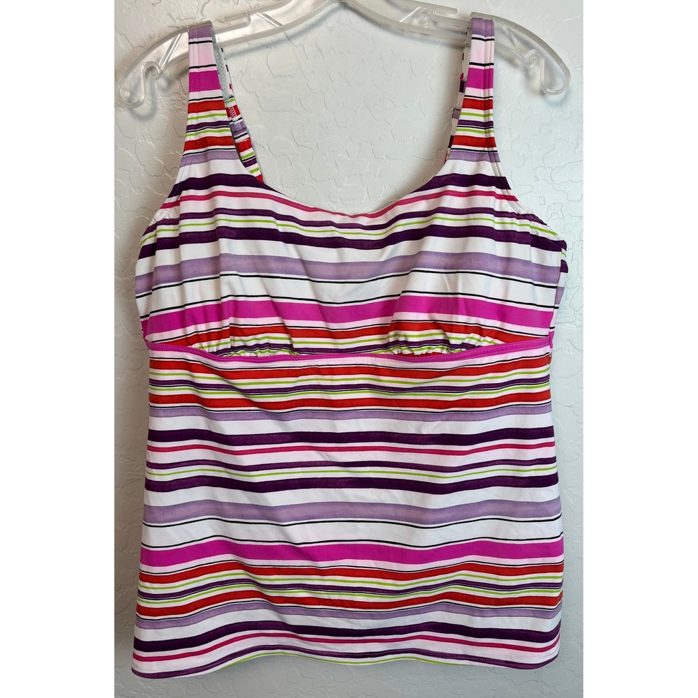 Lands End Womens‎ Pink Purple Striped Underwire Tankini Swim Top Size 16 2195
